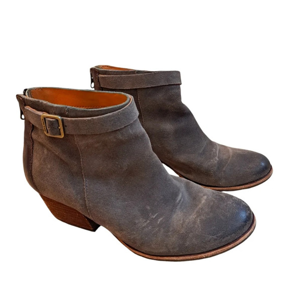 Kork-Ease Grey Leather Suede Buckle Block Heel Madelena Ankle Boots Size 7.5M - Picture 1 of 7